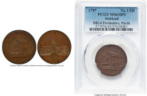 Perthshire. Perth 1/2 Penny Token 1797 MS63 Brown PCGS, D&H-4. Edge: plain. View of a watermill and trees, 46 WATER MILLS FOR BLEACHING PRINTING COTTO...