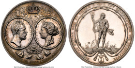 Oscar II silver "25th Wedding Anniversary" Medal 1882-Dated MS63 NGC, 70mm. By Lea Ahlborn. Struck in celebration of the 25th Anniversary of King Osca...