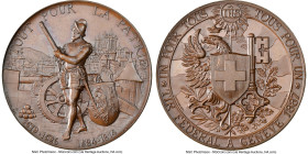 Confederation copper "Geneva Shooting Festival" Medal 1887 MS64 Brown NGC, Richter-628d. 45mm. TOUT POUR LA PATRIE 1519-1526 1584-1814 Armored guard i...