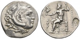  GRIECHISCHE MÜNZEN   KÖNIGREICH MAKEDONIEN   ALEXANDER III. DER GROSSE, 336-323  Tetradrachmon, postum, Sikyon , 225-215. Herakleskopf im Löwenfell n...