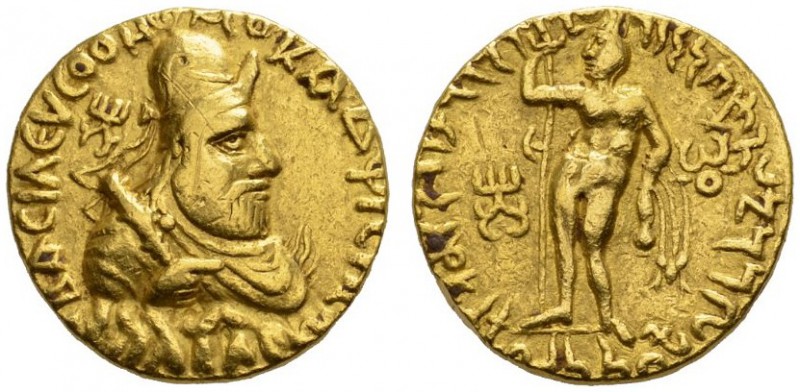  GRIECHISCHE MÜNZEN   KUSAN   VIMA KADPHISES, 108-130  Dinar, Gold. BACIΛÎVC OOH...