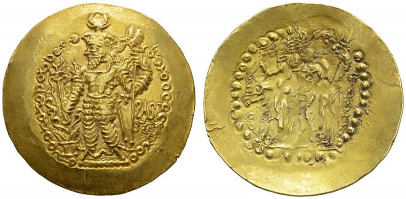  GRIECHISCHE MÜNZEN   KUSAN   WAHRAM, ca. 380-385  Schüsselförmiger Dinar, Gold....