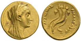  GRIECHISCHE MÜNZEN   DIE PTOLEMÄER IN AEGYPTEN   ARSINOE II., Gattin des Ptolemaios II., 283-270  Mnaeion (Oktodrachmon), Gold, 253-246 v. Chr. Versc...