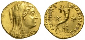  GRIECHISCHE MÜNZEN   DIE PTOLEMÄER IN AEGYPTEN   BERENIKE II., Gattin des Ptolemaios III., 246-222  Hemidrachmon, Gold. Drap. Büste mit Diadem n.r. R...
