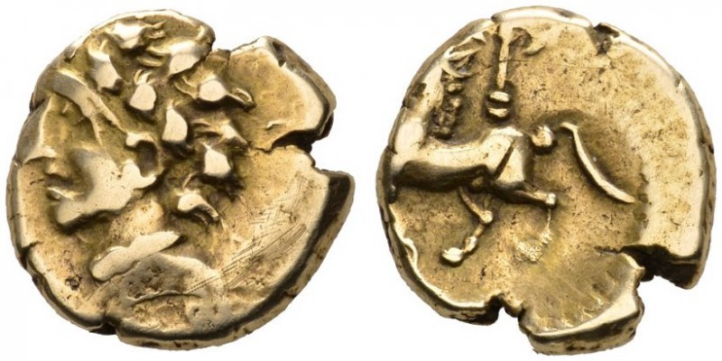  KELTISCHE MÜNZEN   FRANKREICH   ARVERNI  Stater, Gold, 120-70. Lockenkopf mit T...