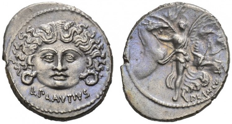  RÖMISCHE MÜNZEN   REPUBLIK   L. Plautius Plancus . Denar, 47. L.PLAVTIVS Meduse...