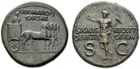 RÖMISCHE MÜNZEN   KAISERZEIT   GERMANICUS CAESAR, Vater des Caligula, †19  As, postum unter Caligula . GERMANICVS / CAESAR Germanicus in Toga in eine...