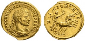  RÖMISCHE MÜNZEN   KAISERZEIT   DIOCLETIANUS, 284-305  Aureus, Kyzikos , 284. IMP CC VAL DIOCLETIANVS PF AVG Drap., gep. Büste mit L. n.r. Rv. V-I-CTO...
