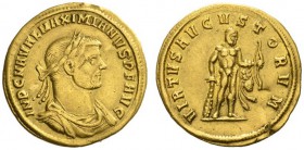  RÖMISCHE MÜNZEN   KAISERZEIT   MAXIMIANUS HERCULIUS, 286-305  Aureus, Siscia , 286. IMP C MA VAL MAXIMIANVS PF AVG Drap., gep. Büste mit L. n.r. Rv. ...
