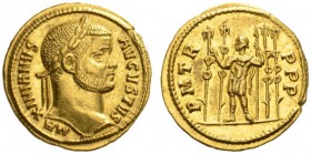  RÖMISCHE MÜNZEN   KAISERZEIT   MAXIMIANUS HERCULIUS, 286-305  Aureus, Kyzikos , 292. MA-XIMIANVS - AVGVSTVS Kopf mit L. n.r. Rv. PM TR - PPP Der Kais...