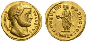  RÖMISCHE MÜNZEN   KAISERZEIT   MAXIMIANUS HERCULIUS, 286-305  Aureus, Antiochia , 293-295. MAXIMIANVS - AVGVSTVS Kopf mit L. n.r. Rv. CONSVL IIII - P...