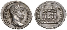  RÖMISCHE MÜNZEN   KAISERZEIT   GALERIUS CAESAR, 293-305.  Argenteus, Rom , 294. MAXIMIA - NVS CAES Kopf mit L. n. r. Rv. VIRTVS - MILITVM Die Tetrarc...