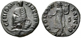  RÖMISCHE MÜNZEN   KAISERZEIT   ANONYME PRÄGUNGEN  Kleinbronze, Antiochia , 310-311. GENIO AN - TIOCHENI Tyche von Antiochia verschleiert auf einem Fe...