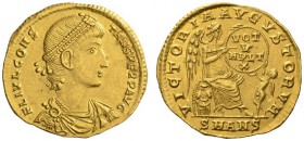  RÖMISCHE MÜNZEN   KAISERZEIT   CONSTANS, 337-350  Solidus, Antiochia , Festemission für die Vota, 338-339. FL IVL CONS - TANS PERP AVG Drap., gep. Bü...