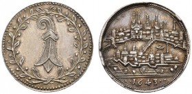  SCHWEIZER MÜNZEN & MEDAILLEN   BASEL, STADT   Silbermedaille 1643. Stempel von Friedrich Fecher. Baselstab // Stadtansicht von Nordosten her. LeuSM 1...