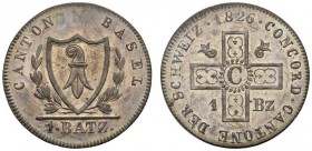  SCHWEIZER MÜNZEN & MEDAILLEN   BASEL, KANTON   Batzen 1826. Variante mit spitzem Wappen. HMZ 2­111h. 2,77 g. FDC