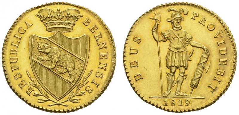  SCHWEIZER MÜNZEN & MEDAILLEN   BERN, KANTON   Duplone 1819. Fr. 187; HMZ 2­229a...