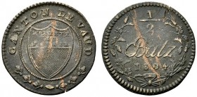  SCHWEIZER MÜNZEN & MEDAILLEN   VAUD, CANTON   1/2 Batzen 1804. Type à l'écussant large. Frappe en cuivre. HMZ 2­1005a var. 1,69 g. Rare variante sans...