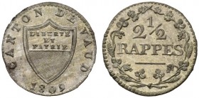  SCHWEIZER MÜNZEN & MEDAILLEN   VAUD, CANTON   2 1/2 Rappen 1809. HMZ 2­1006a. 1,07 g. FDC