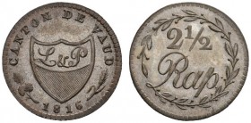  SCHWEIZER MÜNZEN & MEDAILLEN   VAUD, CANTON   2 1/2 Rappen 1816. HMZ 2­1006b. 1,08 g. Presque FDC