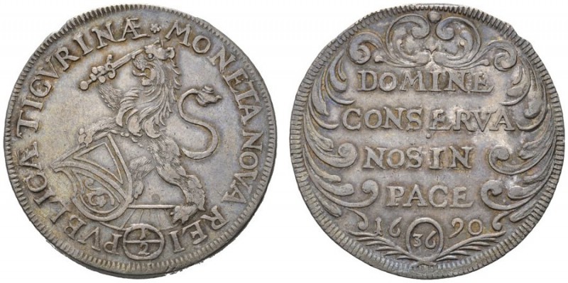  SCHWEIZER MÜNZEN & MEDAILLEN   ZÜRICH, STADT   1/2 Taler 1690. HMZ 2­1147j. 13,...