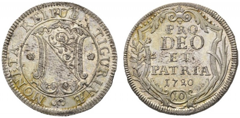  SCHWEIZER MÜNZEN & MEDAILLEN   ZÜRICH, STADT  10 Schilling 1720. HMZ 2­1167f. 5...