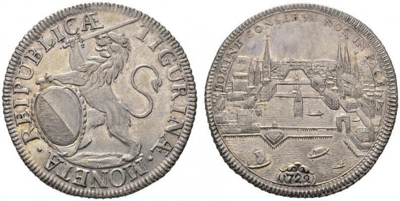  SCHWEIZER MÜNZEN & MEDAILLEN   ZÜRICH, STADT   Taler 1722. Dav. 1784; HMZ 2­116...