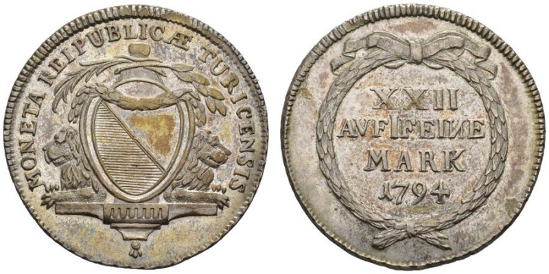  SCHWEIZER MÜNZEN & MEDAILLEN   ZÜRICH, STADT   1/2 Taler 1794. HMZ 2­1165ttt. 1...