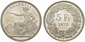  SCHWEIZER MÜNZEN & MEDAILLEN   EIDGENOSSENSCHAFT   5 Franken 1873 B, Bern. Dav. 376; HMZ 2­1197c. Sehr selten in dieser Erhaltung. Attraktives, fast ...