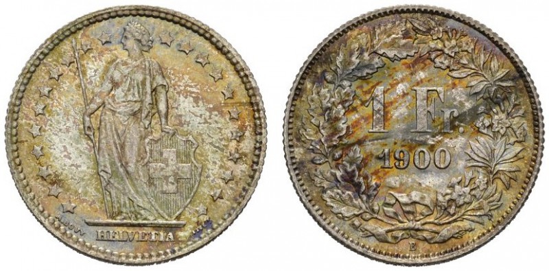  SCHWEIZER MÜNZEN & MEDAILLEN   EIDGENOSSENSCHAFT   1 Franken 1900 B, Bern. HMZ ...