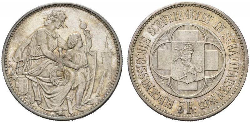  SCHWEIZER MÜNZEN & MEDAILLEN   SCHÜTZENTALER   Schaffhausen. 5 Franken 1865. Da...