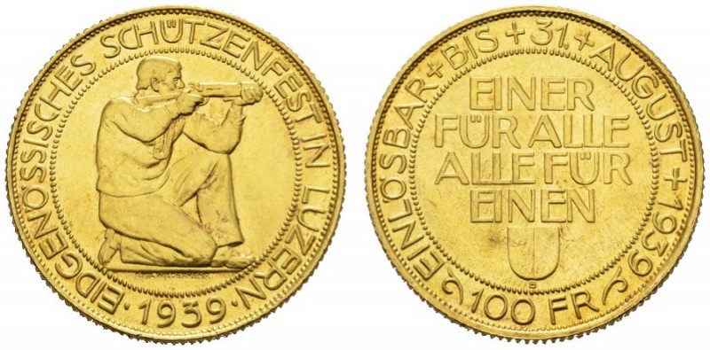  SCHWEIZER MÜNZEN & MEDAILLEN   SCHÜTZENTALER   Luzern. 100 Franken 1939 B, Bern...