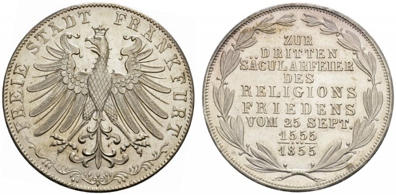  DEUTSCHE MÜNZEN UND MEDAILLEN   FRANKFURT   Doppelgulden 1855. Religionsfrieden...