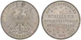  DEUTSCHE MÜNZEN UND MEDAILLEN   FRANKFURT   Vereinstaler 1859. 100. Geburtstag Schillers. AKS 43; Dav. 650; K./M. 359; Kahnt 167; Thun 139. Vorzüglic...