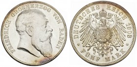  DEUTSCHE MÜNZEN AB 1871   REICHSSILBER- UND GOLDMÜNZEN   BADEN   Friedrich I., 1852-1907. 5 Mark 1903 G. Dav. 535; J. 33; K./M. 274. FDC