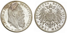  DEUTSCHE MÜNZEN AB 1871   REICHSSILBER- UND GOLDMÜNZEN   BAYERN   Luitpold, Prinzregent, 1886-1912. 2 Mark 1911 D. Zum 25-jährigen Regierungsjubiläum...
