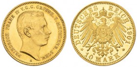 DEUTSCHE MÜNZEN AB 1871   REICHSSILBER- UND GOLDMÜNZEN   MECKLENBURG-SCHWERIN   Friedrich Franz IV., 1897-1918. 10 Mark 1901 A. Fr. 3805; J. 233; K./...
