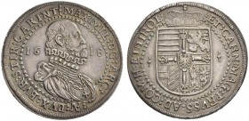  RÖMISCH - DEUTSCHES REICH   Erzherzog Maximilian, 1612-1618. Reichstaler 1618, Hall. Dav. 3324; K./M. 227.1; M./T. ­ (vgl. 416). 28,63 g. Attraktives...