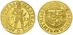  RÖMISCH - DEUTSCHES REICH   Ferdinand II., 1592-1618-1637. Dukat 1613, Klagenfurt. Fr. 120. K./M. 97; M.z.A. p. 100. 3,44 g. GOLD. Selten. Attraktive...