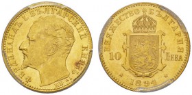  EUROPEAN COINS & MEDALS   BULGARIEN   FÜRSTENTUM, SEIT 1908 KÖNIGREICH.   Ferdinand, 1887-1918. 10 Lewa 1894. Fr. 4; K./M. 19. GOLD. Sehr selten in d...
