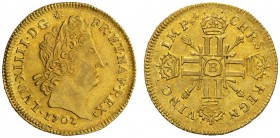  EUROPEAN COINS & MEDALS   FRANCE ROYALE   ROYAUME   Louis XIV, 1643-1715. Louis d'or aux huit L et aux insignes 1702 B, Rouen. Réformation. Fr. 436; ...