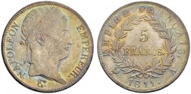  EUROPEAN COINS & MEDALS   FRANCE ROYALE   PREMIER EMPIRE   Napoléon Ier, 1804-1814/1815. 5 Francs 1811 A, Paris. Dav. 85; Gadoury 584; K./M. 694.1. 2...