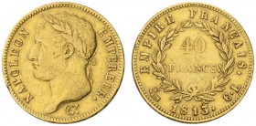  EUROPEAN COINS & MEDALS   FRANCE ROYALE   PREMIER EMPIRE   Napoléon Ier, 1804-1814/1815. 40 Francs 1813 CL, Gênes. Fr. 510; Gadoury 1084. 12,89 g. OR...