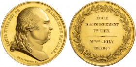  EUROPEAN COINS & MEDALS   FRANCE ROYALE   RESTAURATION   Louis XVIII, 1814-1824. Médaille d'or 1820. Par F. Andrieu et D. De Puymaurin. Ecole d'accou...