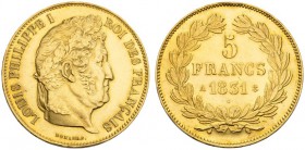  EUROPEAN COINS & MEDALS   FRANCE ROYALE   RESTAURATION   Louis Philippe, 1830-1848. 5 Francs 1831 A, Paris. Type intermédiaire. Epreuve en or avec tr...