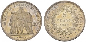  EUROPEAN COINS & MEDALS   FRANCE ROYALE   DEUXIEME REPUBLIQUE, 1848-1852.   Louis Philippe, 1830-1848. 5 Francs 1849 A, Paris. Dav. 92; Gadoury 683; ...