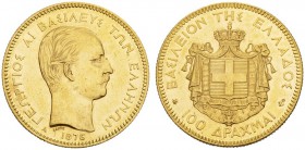  EUROPEAN COINS & MEDALS   GRIECHENLAND   Georg I., 1863-1913. 100 Drachmai 1876 A, Paris. Kopf rechts // Wappen auf gekröntem Wappen­mantel. Divo 44;...