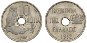  EUROPEAN COINS & MEDALS   GRIECHENLAND   Georg I., 1863-1913. 10 Lepta 1912, Paris. Mit Münzzeichen Füllhorn und Fackel. Probe (Essai) in Nickel. Mit...
