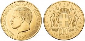  EUROPEAN COINS & MEDALS   GRIECHENLAND   Constantin II., 1964-1973. 100 Drachmai 1968. Probe in Gold. Fr. ­; K./M. ­. 32,29 g. GOLD. Äusserst selten....
