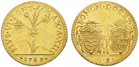  EUROPEAN COINS & MEDALS   ITALIA   BOLOGNA   Pio VI, 1775-1799. 2 Doppie 1787. PIVS VI PONT MAX A XIII. Pianta di giglio // BONON DOCET. Stemmi a tar...